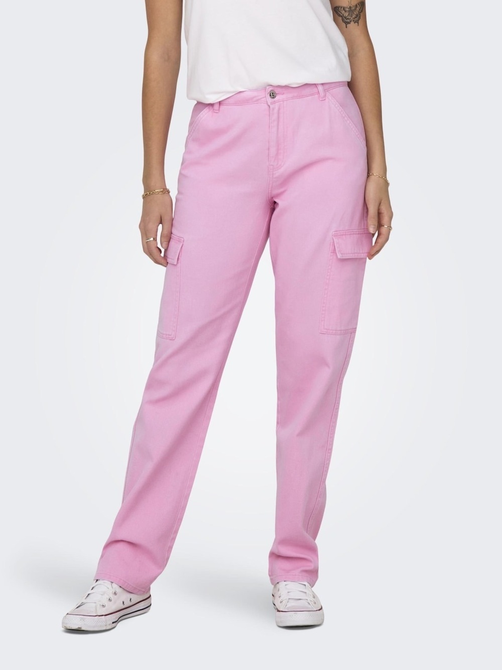NWT ONLY MANGA ($75) Pink Cargo Utility 100% Cotton Pants Sz M Straight Leg